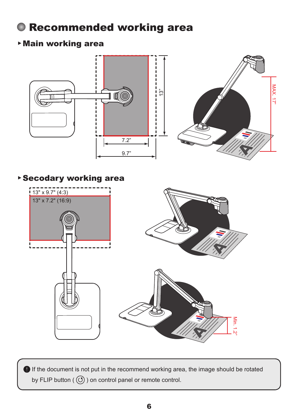 Recommended working area, Main working area ▶ secodary working area | QOMO QPC60 User Manual | Page 8 / 28