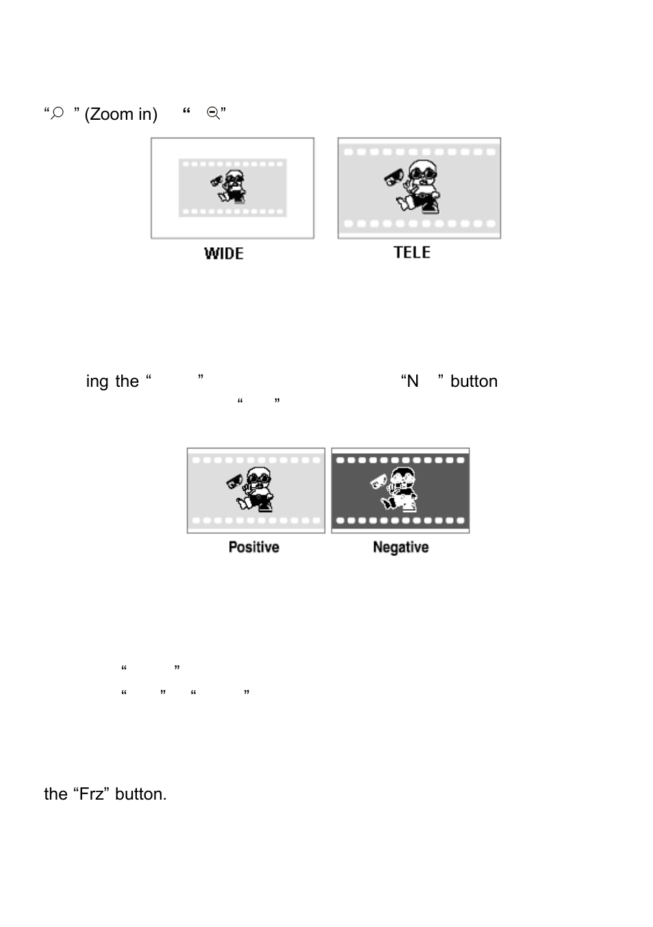 Adjusting image size, Working with negatives, Focusing | Freezing image | QOMO QD3900 User Manual | Page 12 / 24