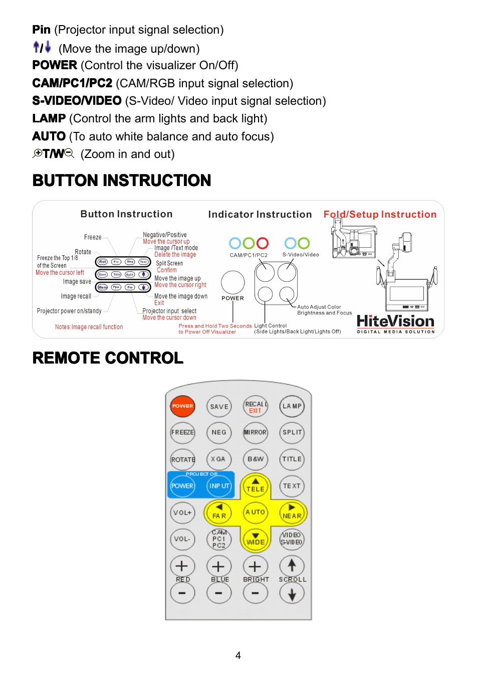 Buttoninstruction, Remotecontrol, Button instruction | Remote control, Button | QOMO QD3800 User Manual | Page 5 / 25