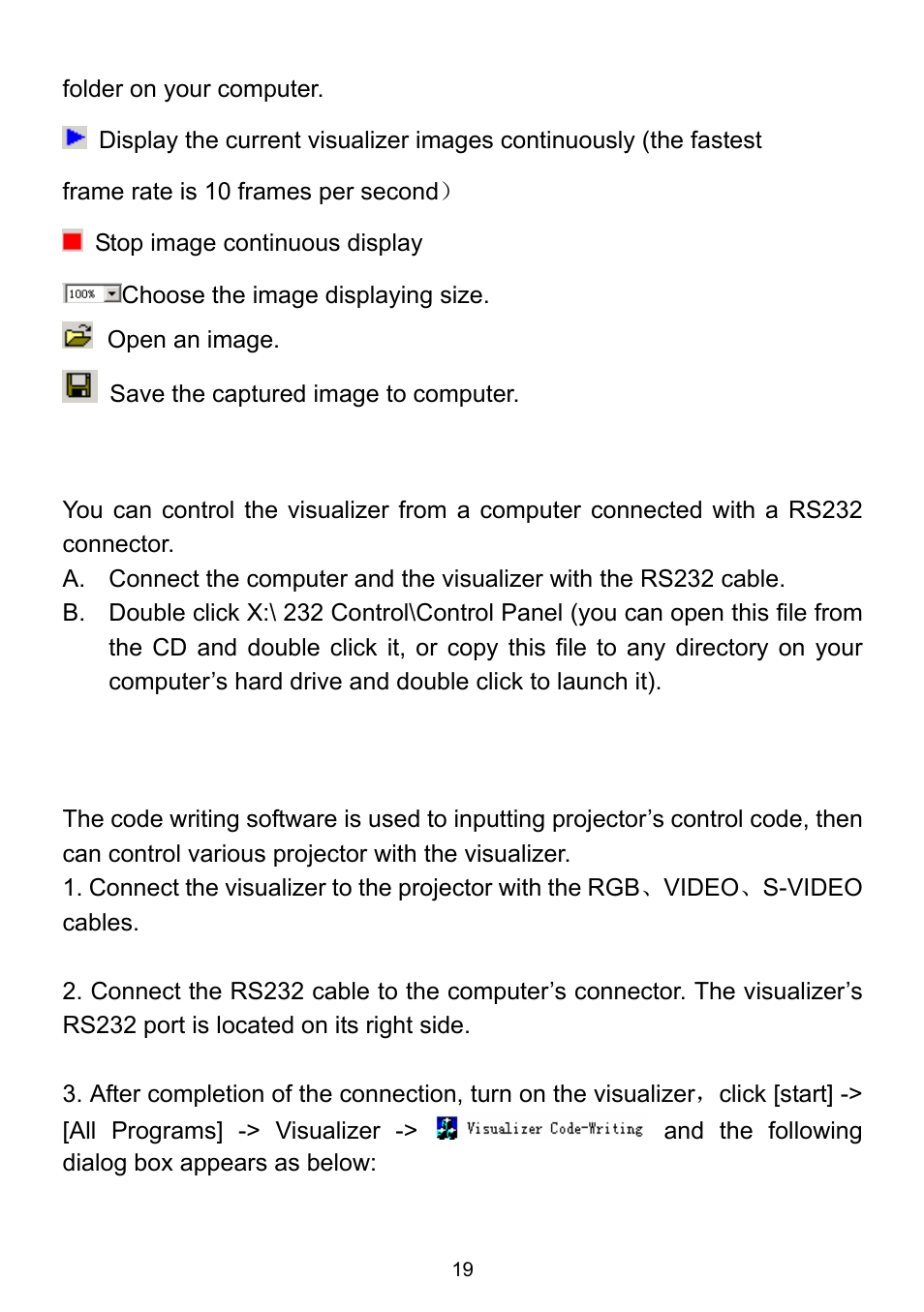 Controlling the visualizer from the computer, Controlling projector by visualizer | QOMO QD1200 User Manual | Page 19 / 26