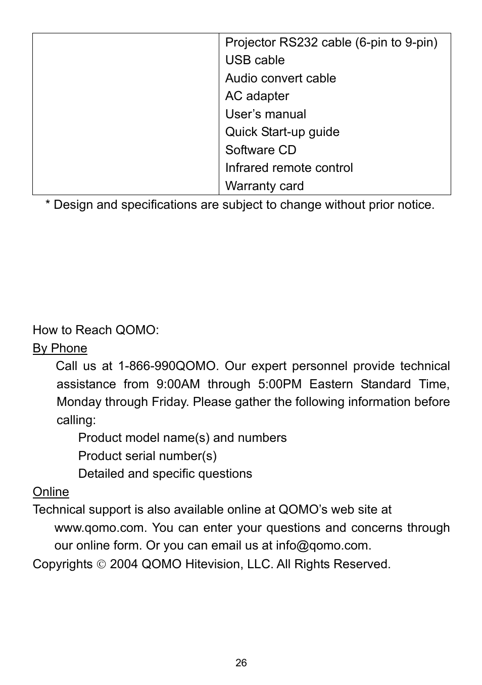 Technical support | QOMO QD1200 User Manual | Page 26 / 26