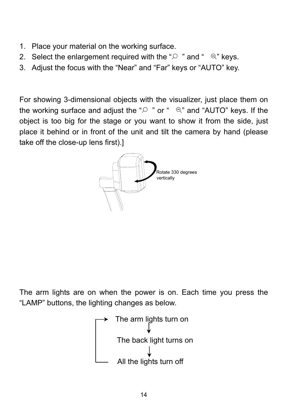 Working on the stage, Working outside the stage, Light | QOMO QD1600 User Manual | Page 14 / 28