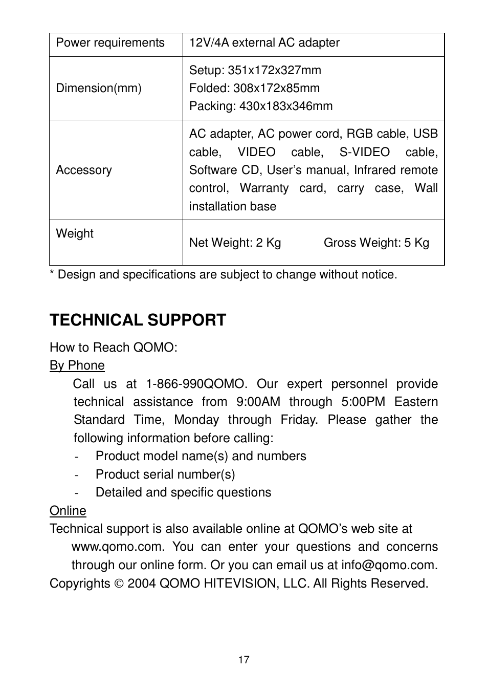 Technical support | QOMO QP10 User Manual | Page 17 / 17