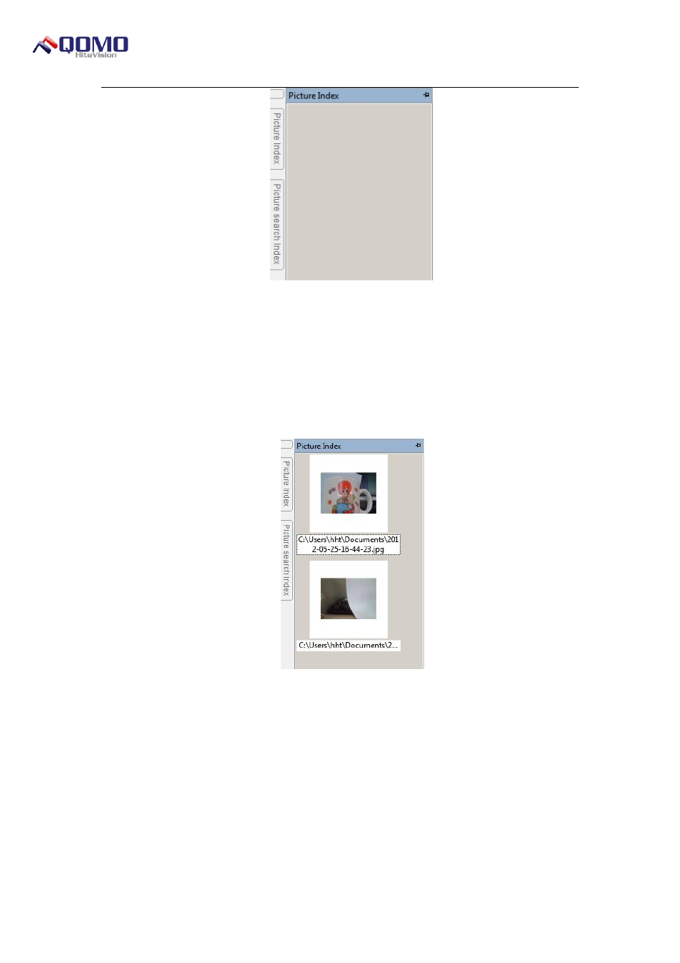 Picture index panel, Picture search index panel | QOMO Visualizer User Manual | Page 26 / 30