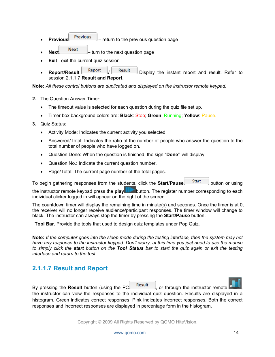 Result and report, 7 result and report | QOMO QRF300 User Manual | Page 14 / 77