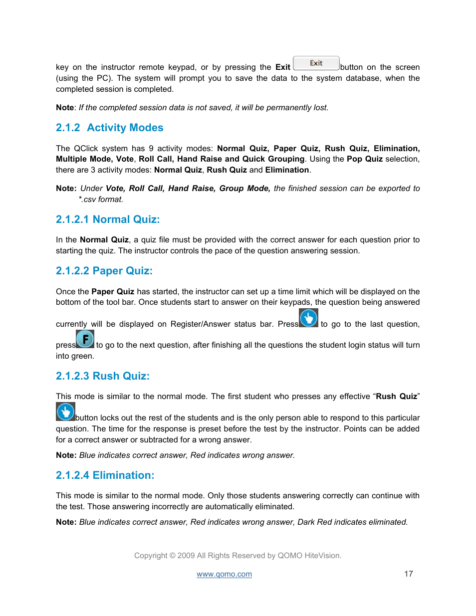 Activity modes, Normal quiz, Paper quiz | Rush quiz, Elimination, 2 activity modes, 1 normal quiz, 2 paper quiz, 3 rush quiz, 4 elimination | QOMO QRF300 User Manual | Page 17 / 77