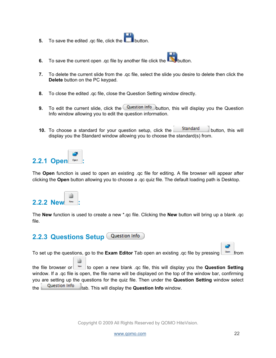 Open, Questions setup, 1 open | 2 new, 3 questions setup | QOMO QRF300 User Manual | Page 22 / 77