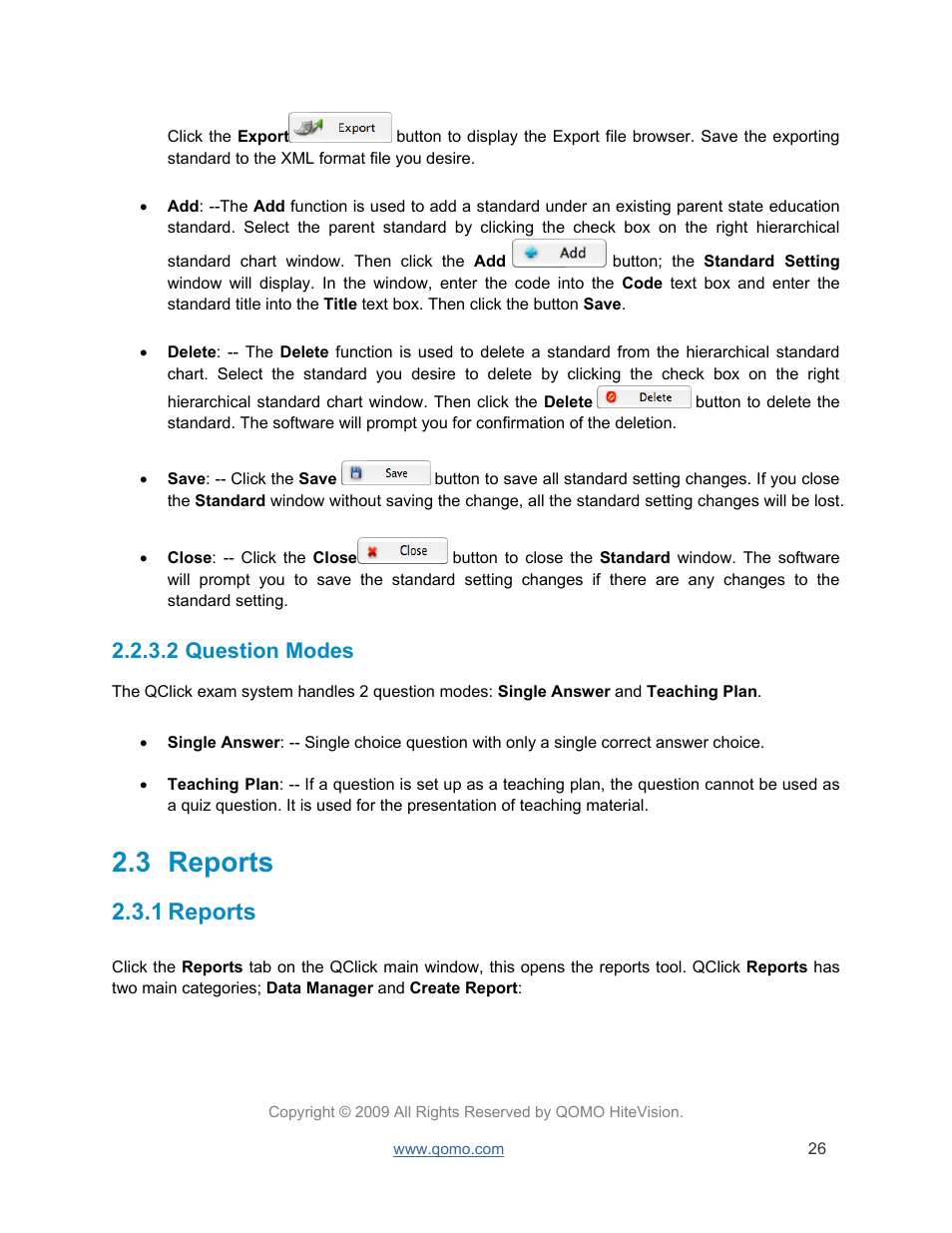 Question modes, Reports, 3 reports | 1 reports, 2 question modes | QOMO QRF300 User Manual | Page 26 / 77