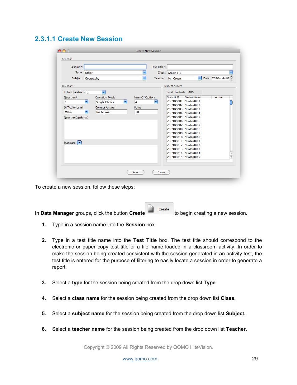 Create new session, 1 create new session | QOMO QRF300 User Manual | Page 29 / 77