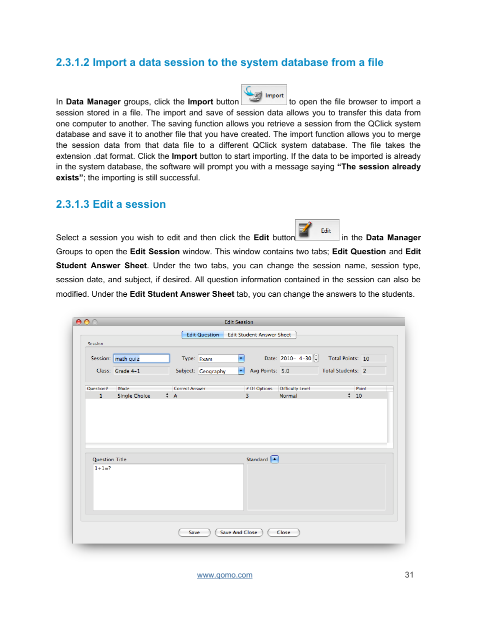 Edit a session, 3 edit a session | QOMO QRF300 User Manual | Page 31 / 77