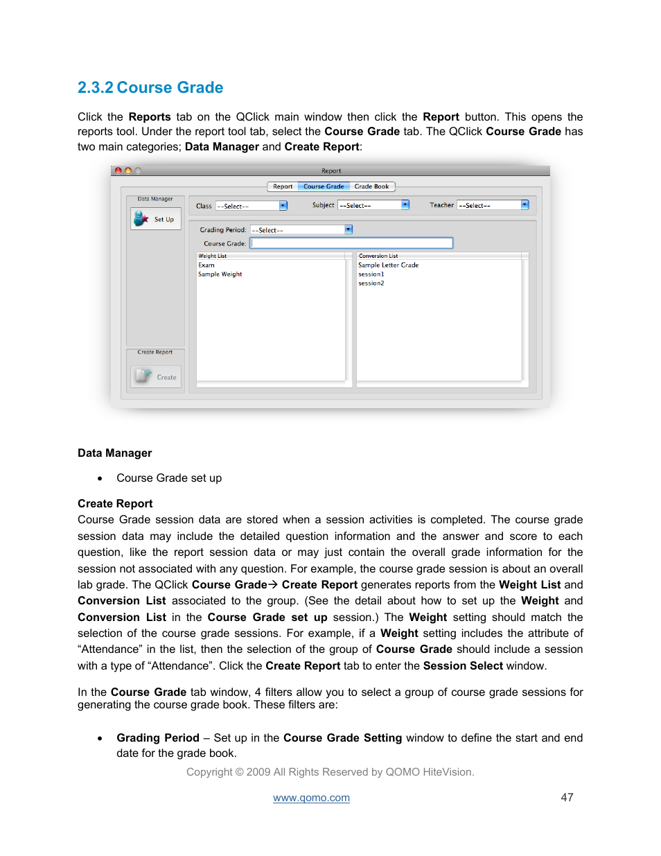 Course grade, 2 course grade | QOMO QRF300 User Manual | Page 47 / 77