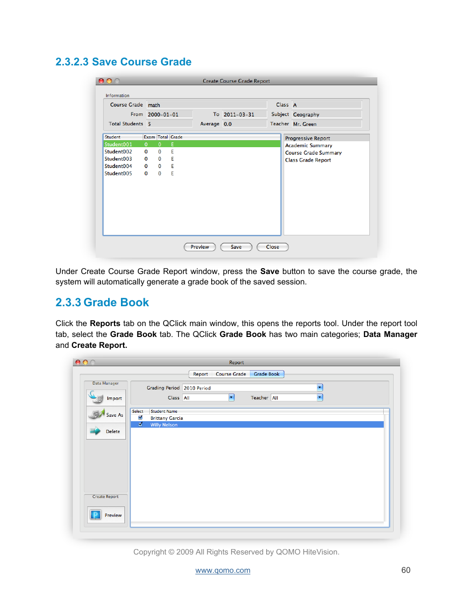Save course grade, Grade book, 3 grade book | 3 save course grade | QOMO QRF300 User Manual | Page 60 / 77
