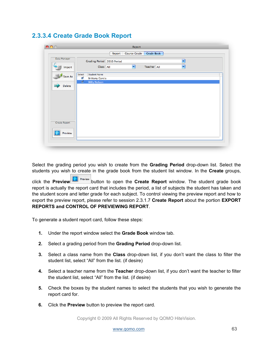 Create grade book report, 4 create grade book report | QOMO QRF300 User Manual | Page 63 / 77