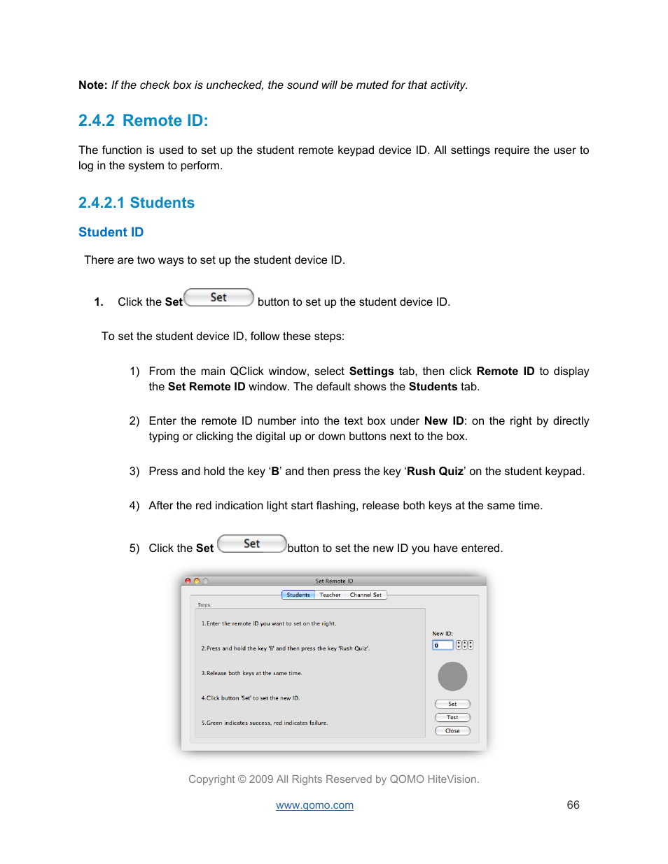 Remote id, Students, 2 remote id | 1 students | QOMO QRF300 User Manual | Page 66 / 77