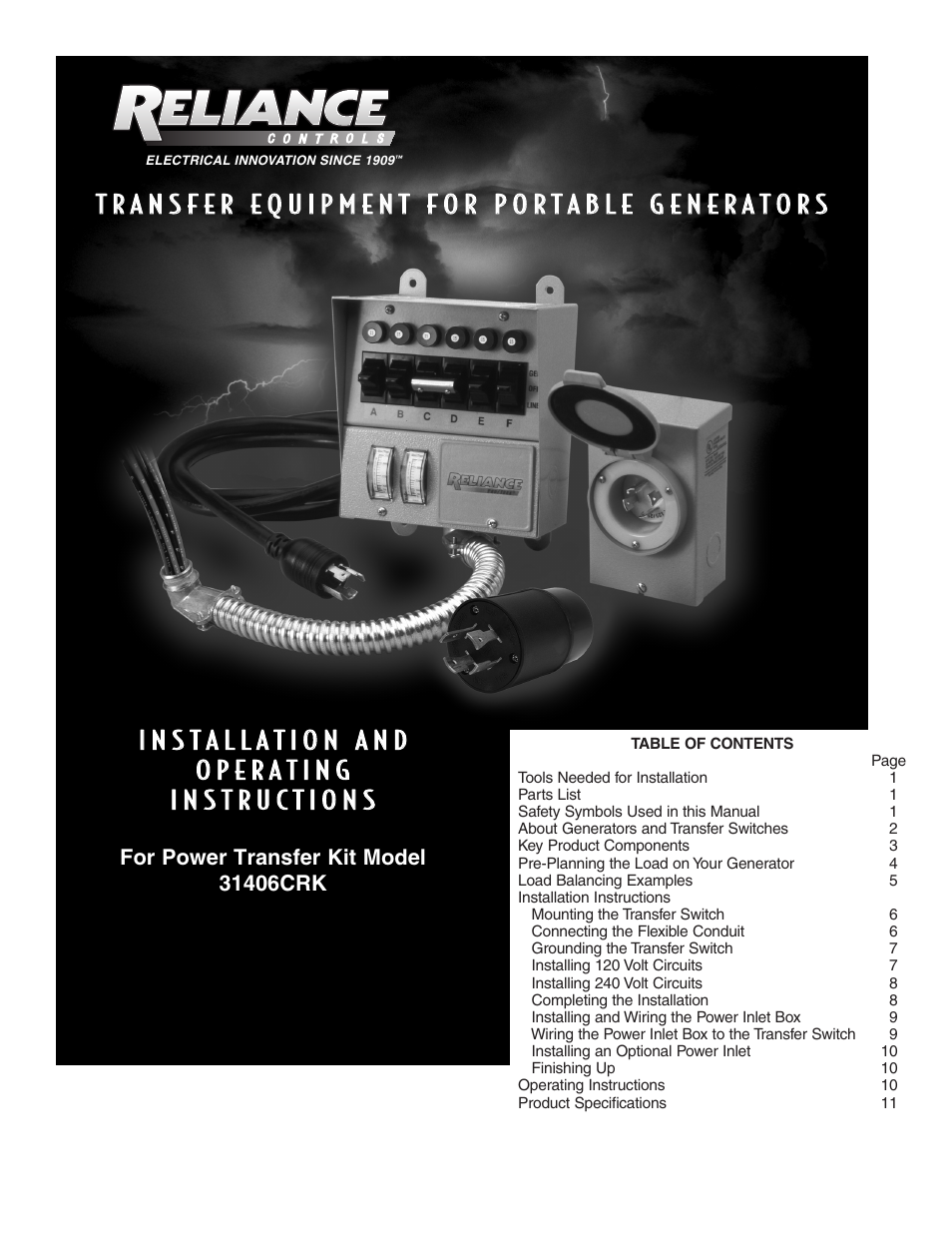 Reliance Controls 31406CRK User Manual | 14 pages