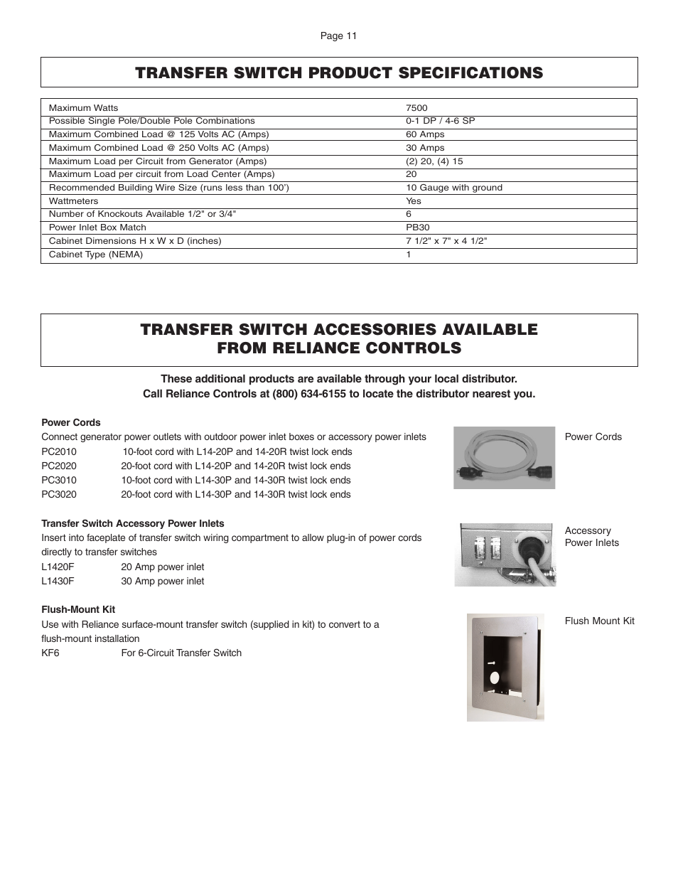 Transfer switch product specifications | Reliance Controls 31406CRK User Manual | Page 12 / 14