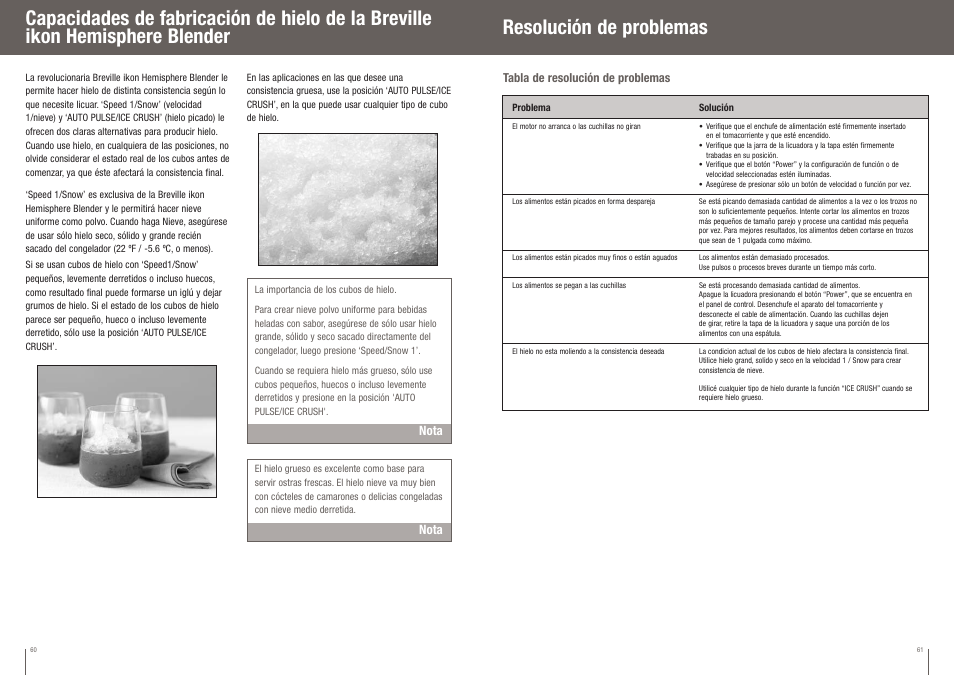 Resolución de problemas | Breville IKON HEMISPHERE BBL550XL /B User Manual | Page 31 / 34