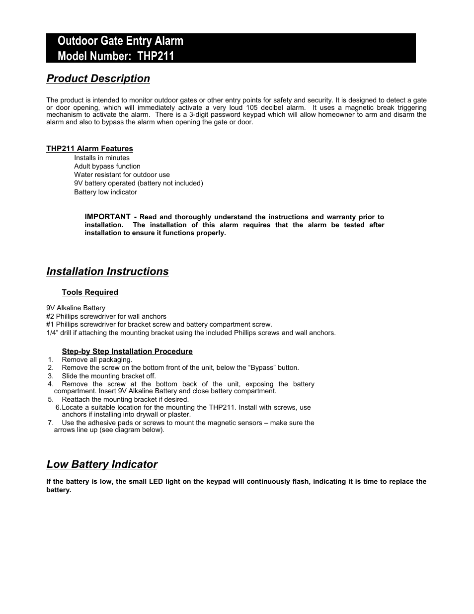Reliance Controls THP211 User Manual | 3 pages