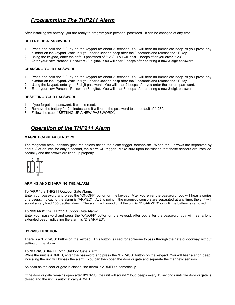 Programming the thp211 alarm, Operation of the thp211 alarm | Reliance Controls THP211 User Manual | Page 2 / 3