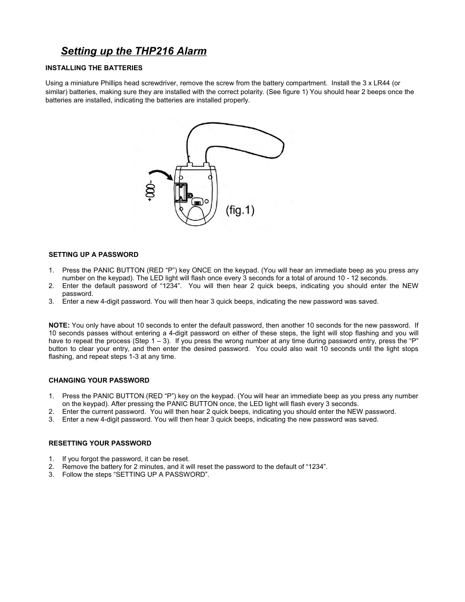 Setting up the thp216 alarm | Reliance Controls THP216 User Manual | Page 2 / 4