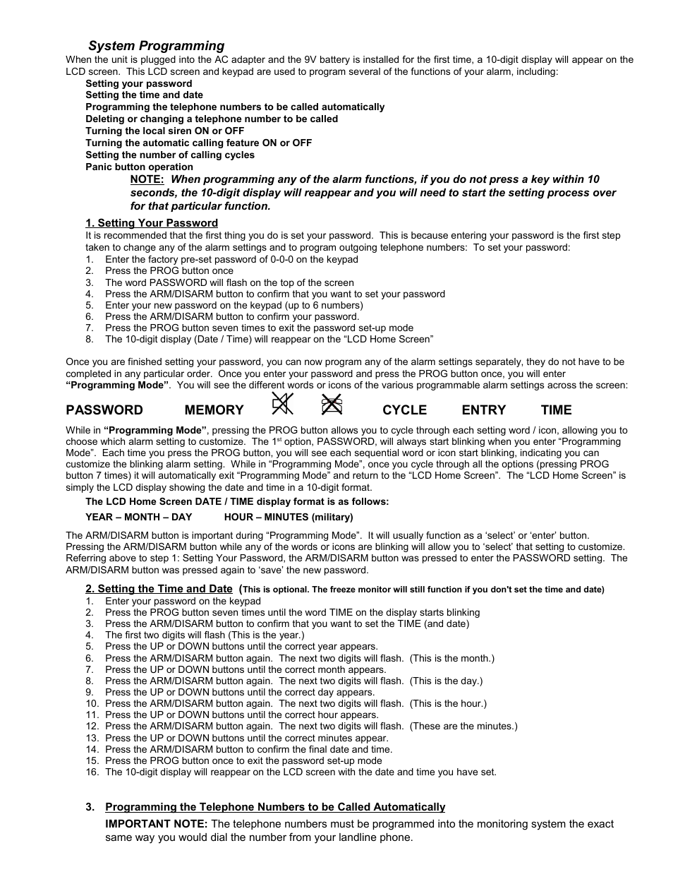System programming | Reliance Controls THP217 User Manual | Page 2 / 6
