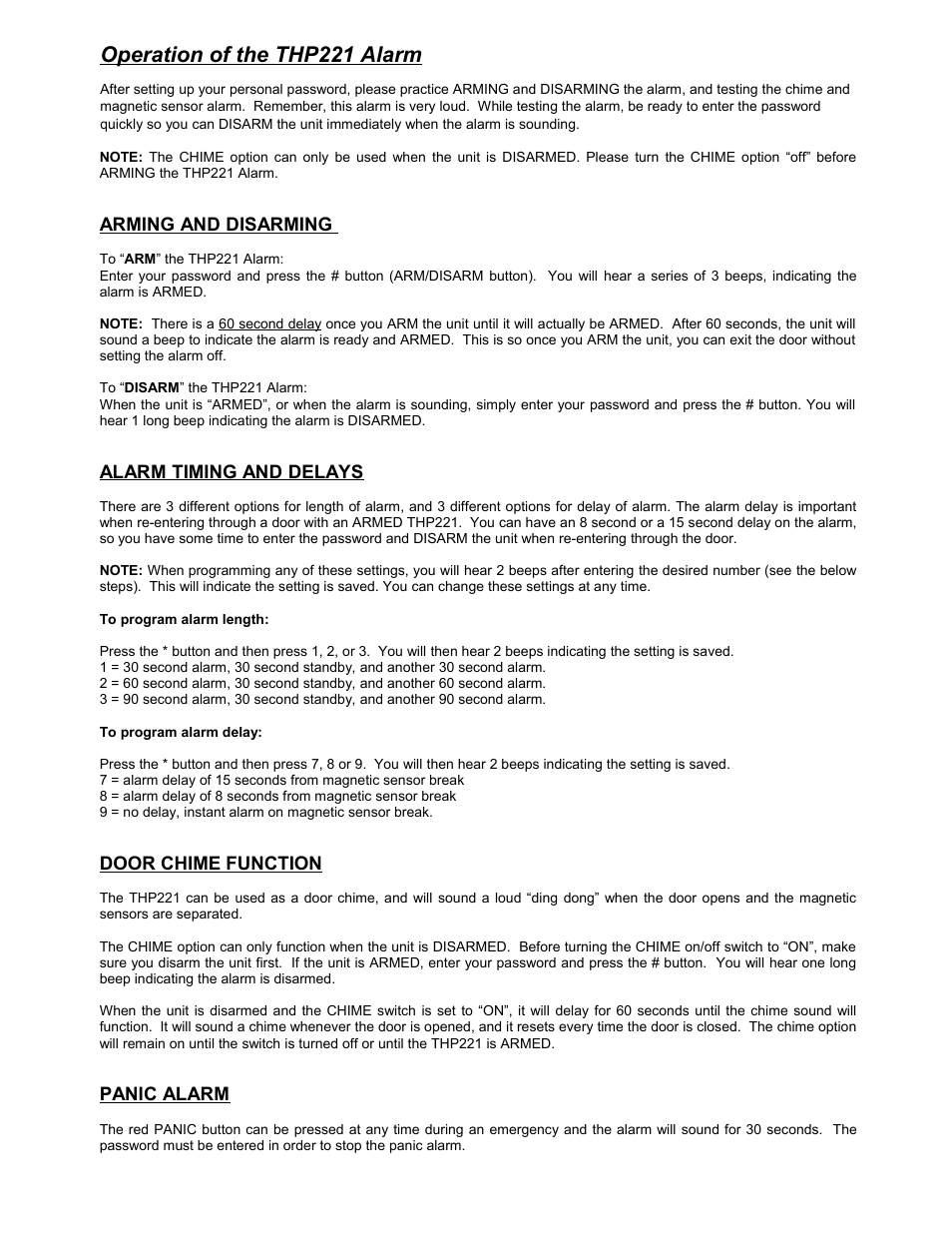 Operation of the thp221 alarm | Reliance Controls THP221 User Manual | Page 3 / 4