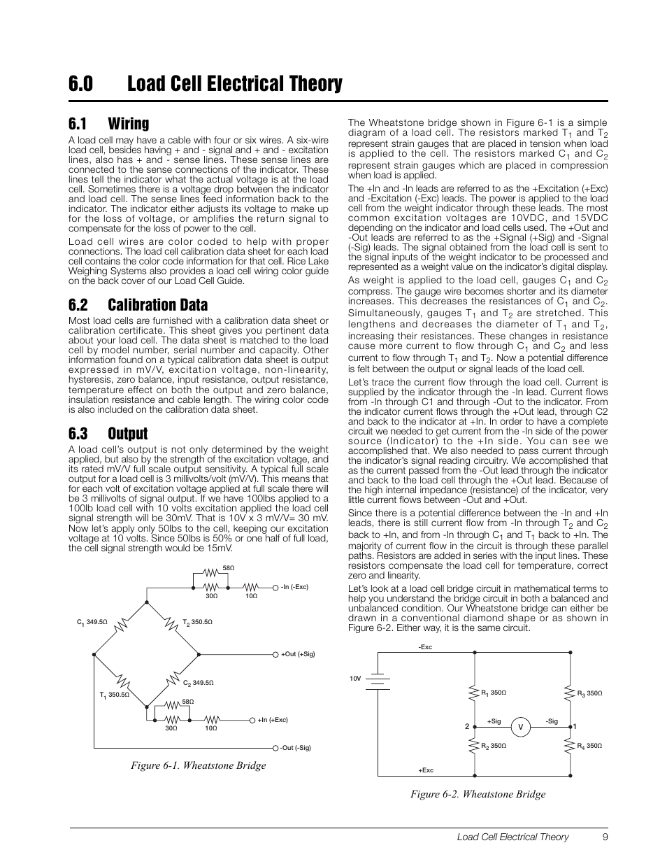 0 load cell electrical theory, 1 wiring, 2 calibration data | 3 output, Load cell electrical theory, 1 wiring 6.2 calibration data 6.3 output | Rice Lake Z6 Single-Ended Beam, SS Welded-seal, IP67, OIML C3 User Manual | Page 13 / 58