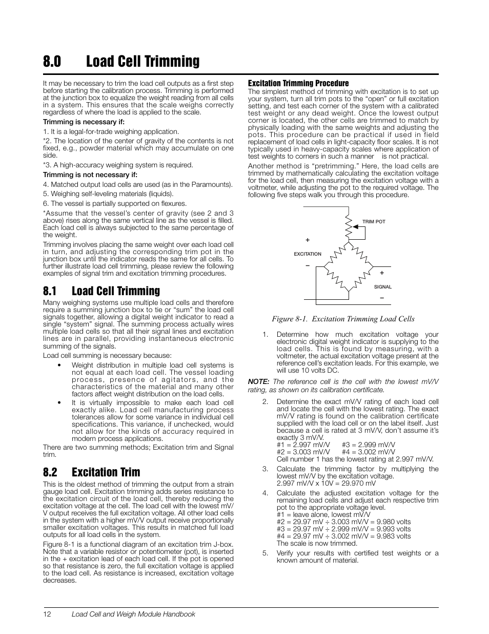 0 load cell trimming, 1 load cell trimming, 2 excitation trim | Load cell trimming, 1 load cell trimming 8.2 excitation trim | Rice Lake Z6 Single-Ended Beam, SS Welded-seal, IP67, OIML C3 User Manual | Page 16 / 58