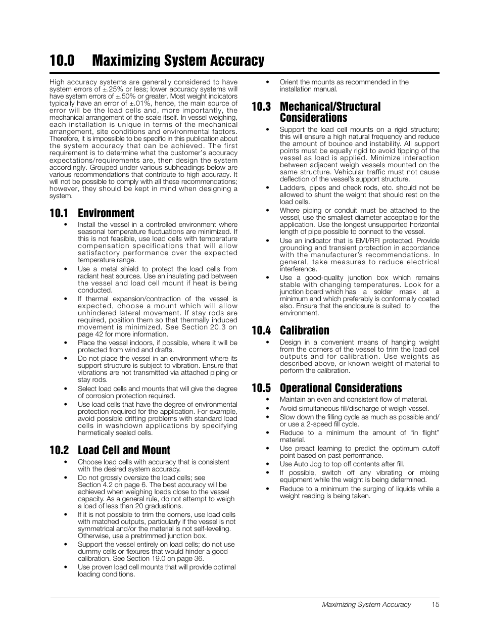 0 maximizing system accuracy, 1 environment, 2 load cell and mount | 3 mechanical/structural considerations, 4 calibration, 5 operational considerations, Maximizing system accuracy | Rice Lake Z6 Single-Ended Beam, SS Welded-seal, IP67, OIML C3 User Manual | Page 19 / 58