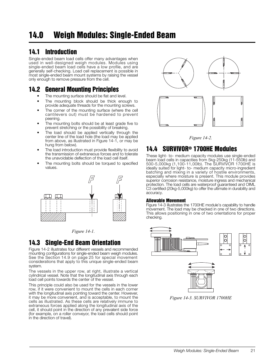 0 weigh modules: single-ended beam, 1 introduction, 2 general mounting principles | 3 single-end beam orientation, 4 survivor® 1700he modules, Weigh modules: single-ended beam, 4 survivor, 1700he modules | Rice Lake Z6 Single-Ended Beam, SS Welded-seal, IP67, OIML C3 User Manual | Page 25 / 58