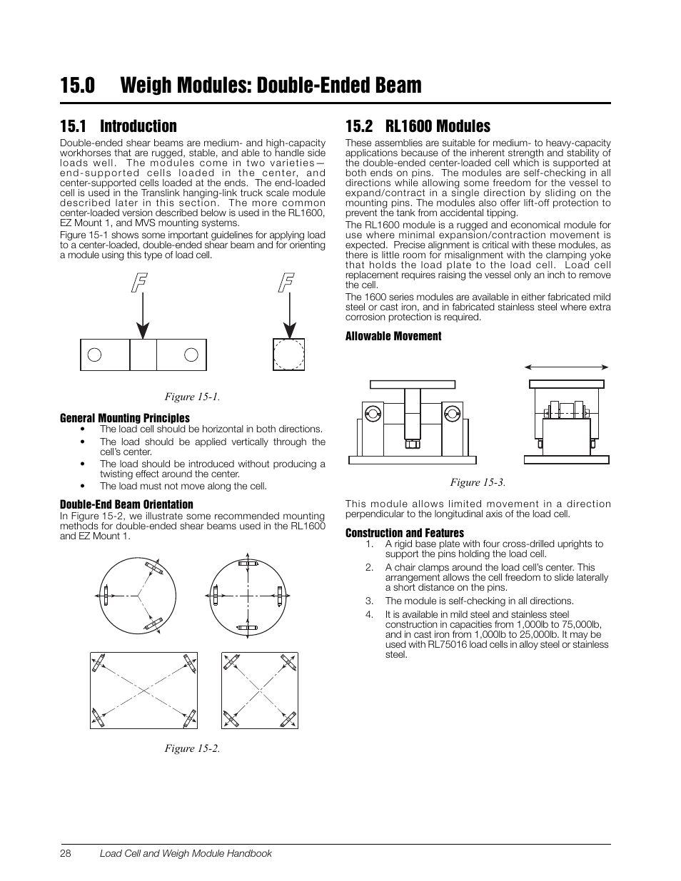 0 weigh modules: double-ended beam, 1 introduction, 2 rl1600 modules | Weigh modules: double-ended beam, 1 introduction 15.2 rl1600 modules | Rice Lake Z6 Single-Ended Beam, SS Welded-seal, IP67, OIML C3 User Manual | Page 32 / 58