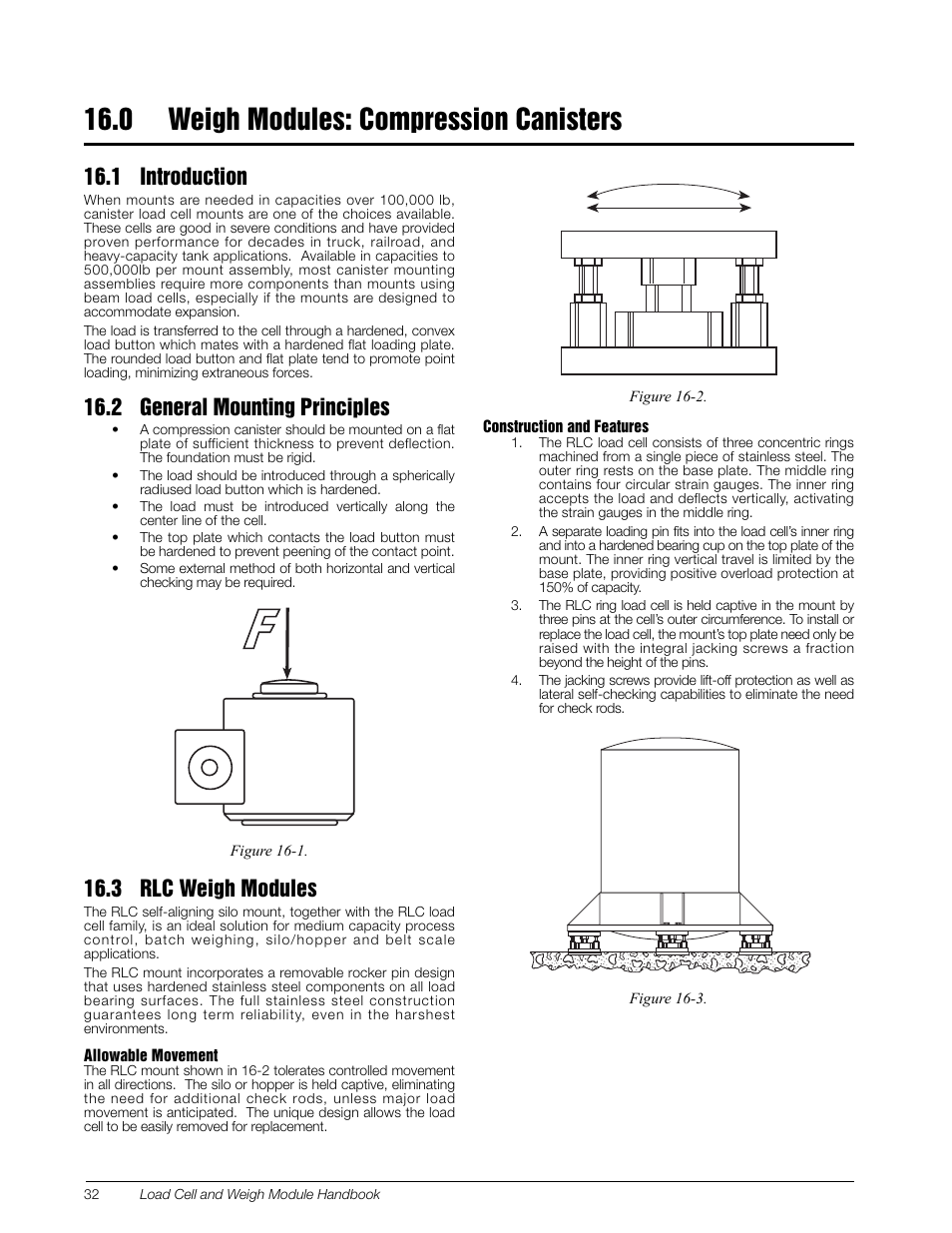 0 weigh modules: compression canisters, 1 introduction, 2 general mounting principles | 3 rlc weigh modules, Weigh modules: compression canisters | Rice Lake Z6 Single-Ended Beam, SS Welded-seal, IP67, OIML C3 User Manual | Page 36 / 58