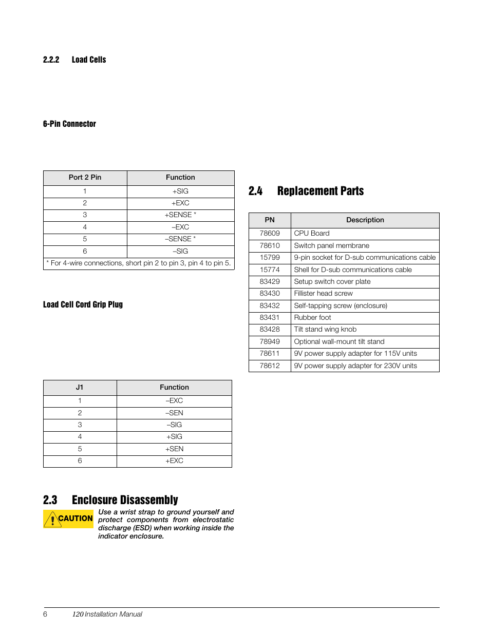 2 load cells, 3 enclosure disassembly, 4 replacement parts | Load cells, 3 enclosure disassembly 2.4 replacement parts | Rice Lake 120 Digital Weight Indicator User Manual | Page 10 / 44