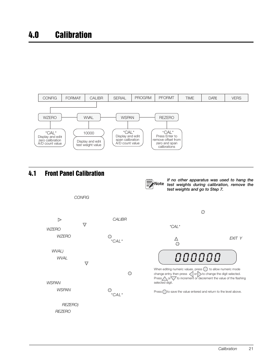 0 calibration, 1 front panel calibration, Calibration | Rice Lake 120 Digital Weight Indicator User Manual | Page 25 / 44