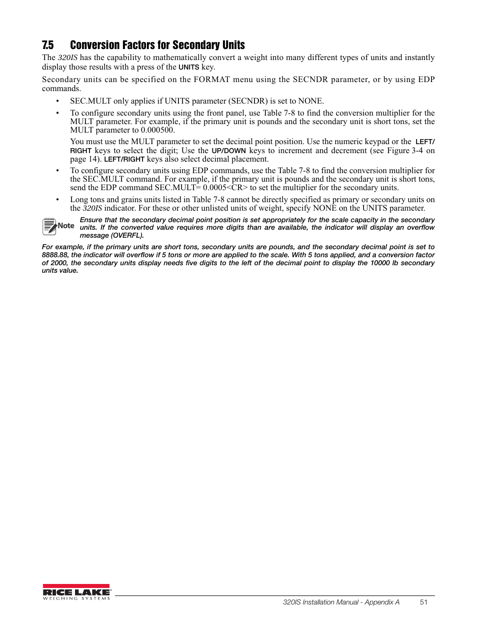 5 conversion factors for secondary units | Rice Lake Intrinsically Safe User Manual | Page 57 / 76