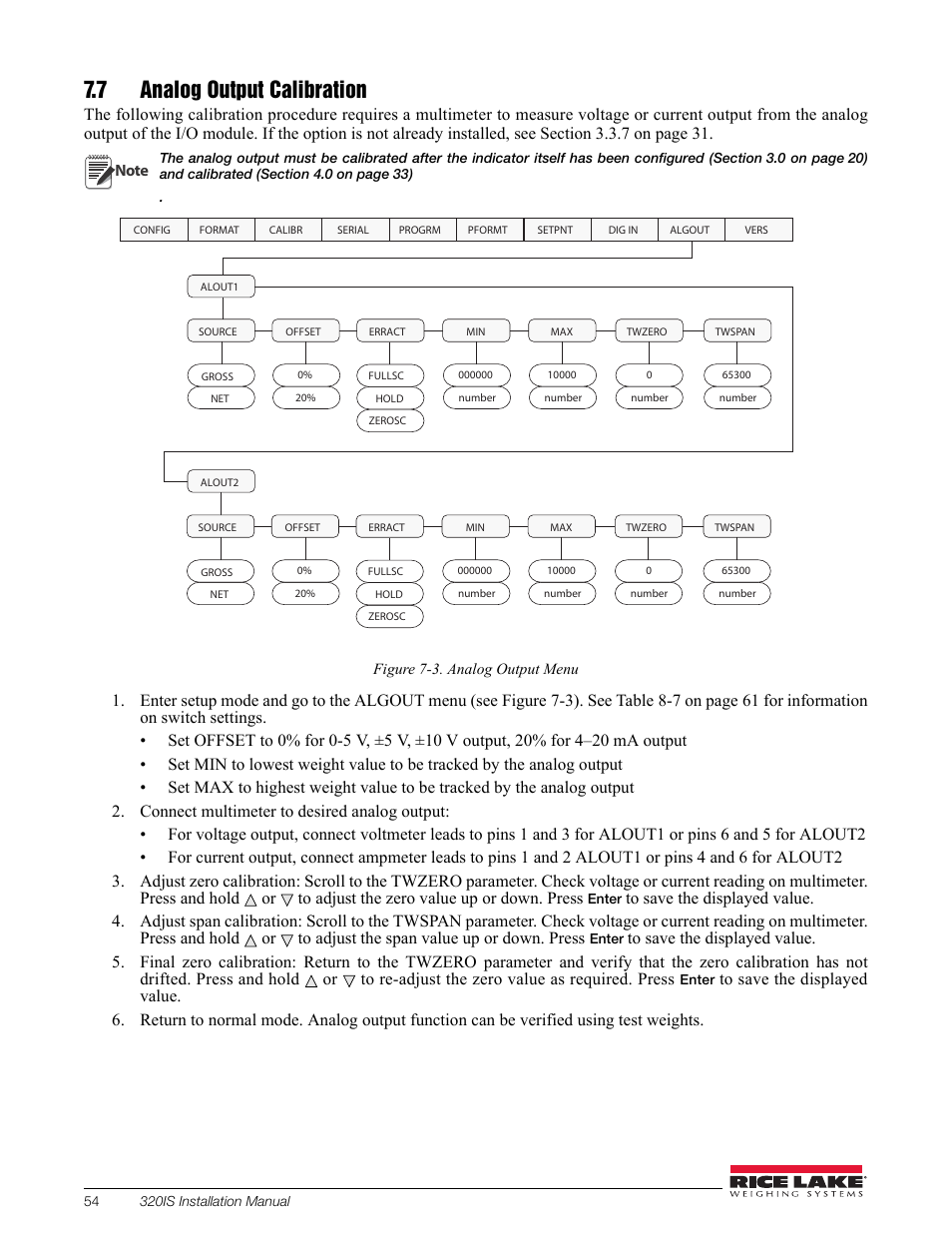 7 analog output calibration | Rice Lake Intrinsically Safe User Manual | Page 60 / 76