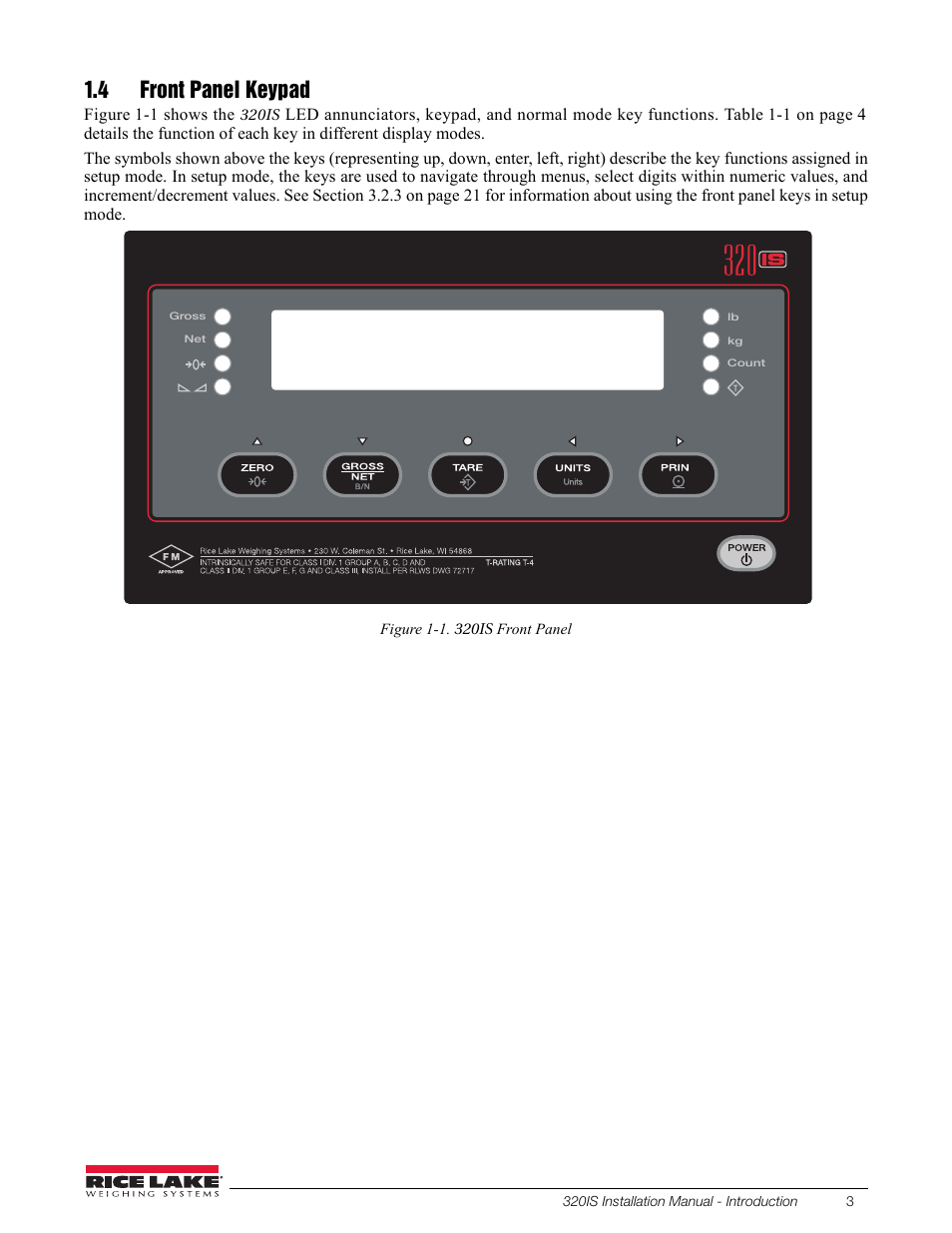 4 front panel keypad | Rice Lake Intrinsically Safe User Manual | Page 9 / 76
