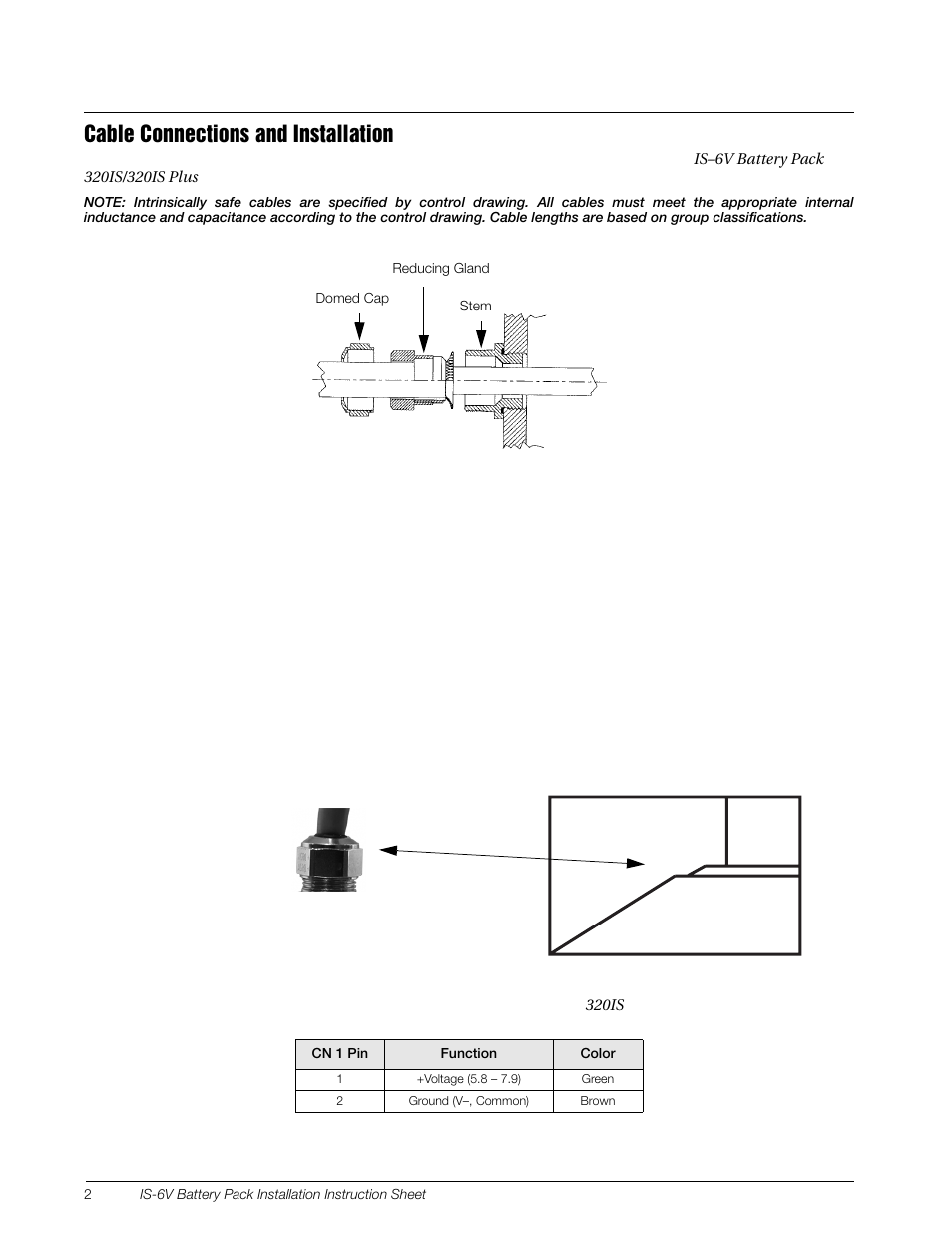 Cable connections and installation | Rice Lake 320IS Intrinsically-Safe Digital Weight Indicator - IS-6V Battery Pack Instruction Sheet User Manual | Page 2 / 6