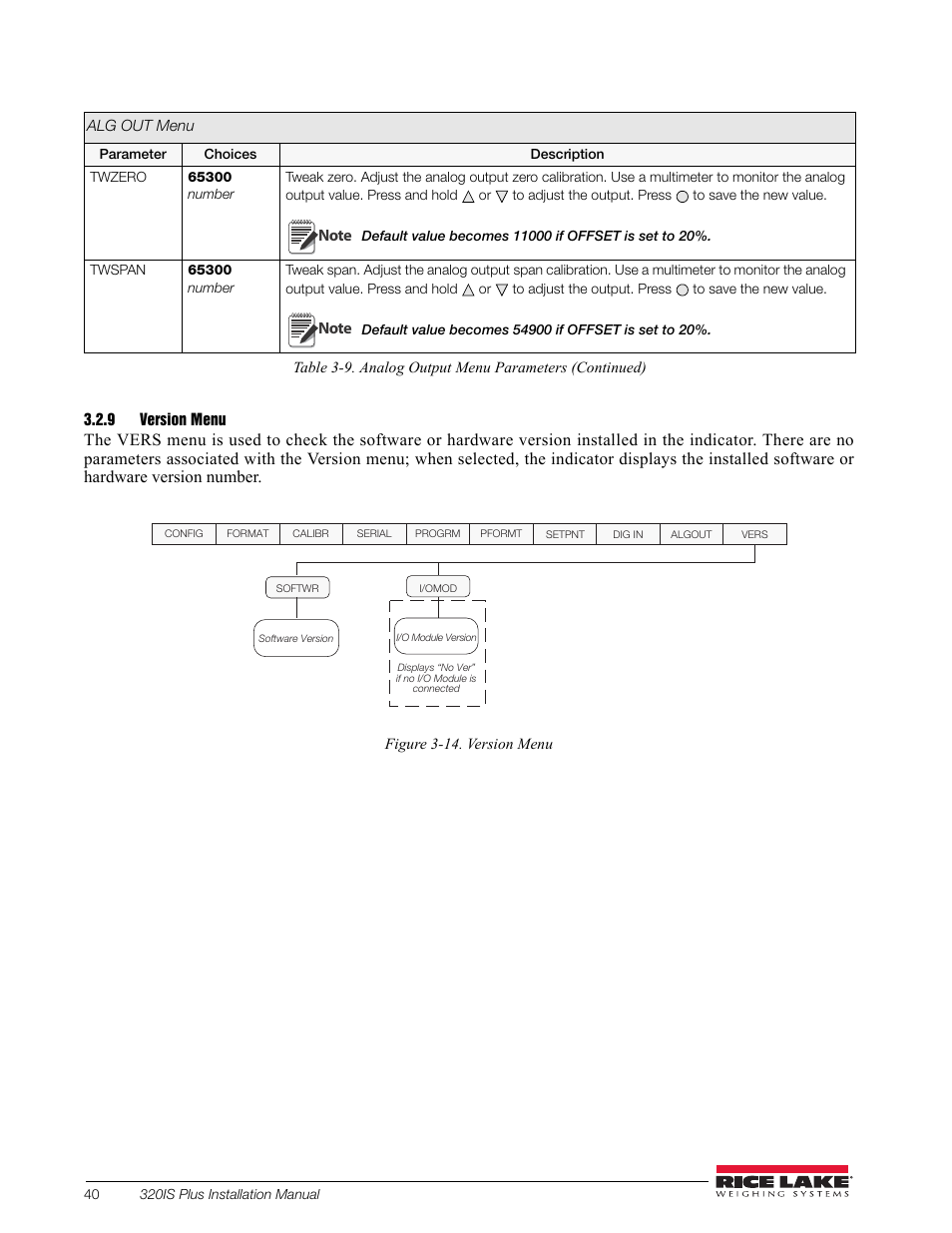 9 version menu, Version menu | Rice Lake 320IS Plus Intrinsically Safe Digital Weight Indicator - Installation Manual User Manual | Page 46 / 90