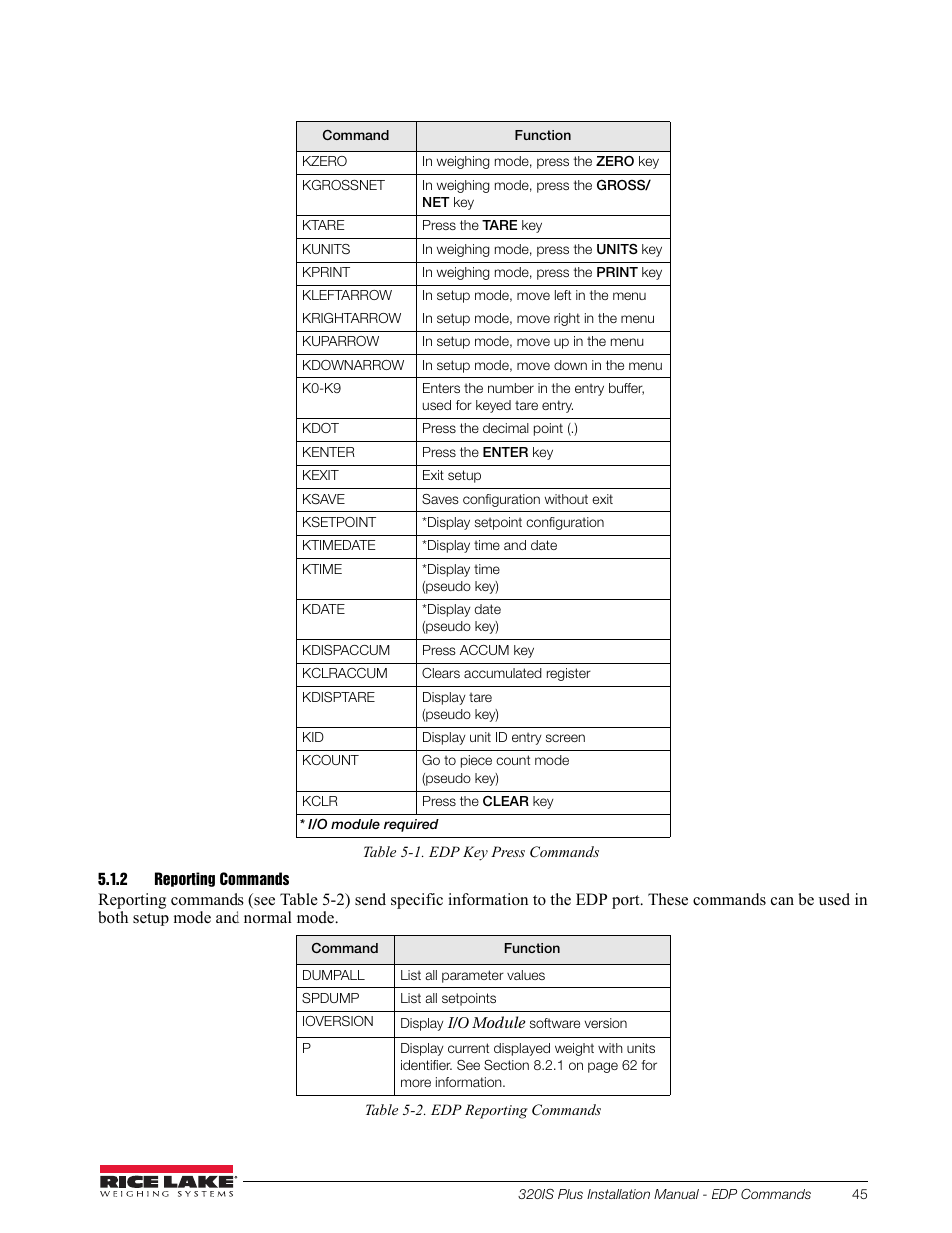 2 reporting commands, Reporting commands | Rice Lake 320IS Plus Intrinsically Safe Digital Weight Indicator - Installation Manual User Manual | Page 51 / 90