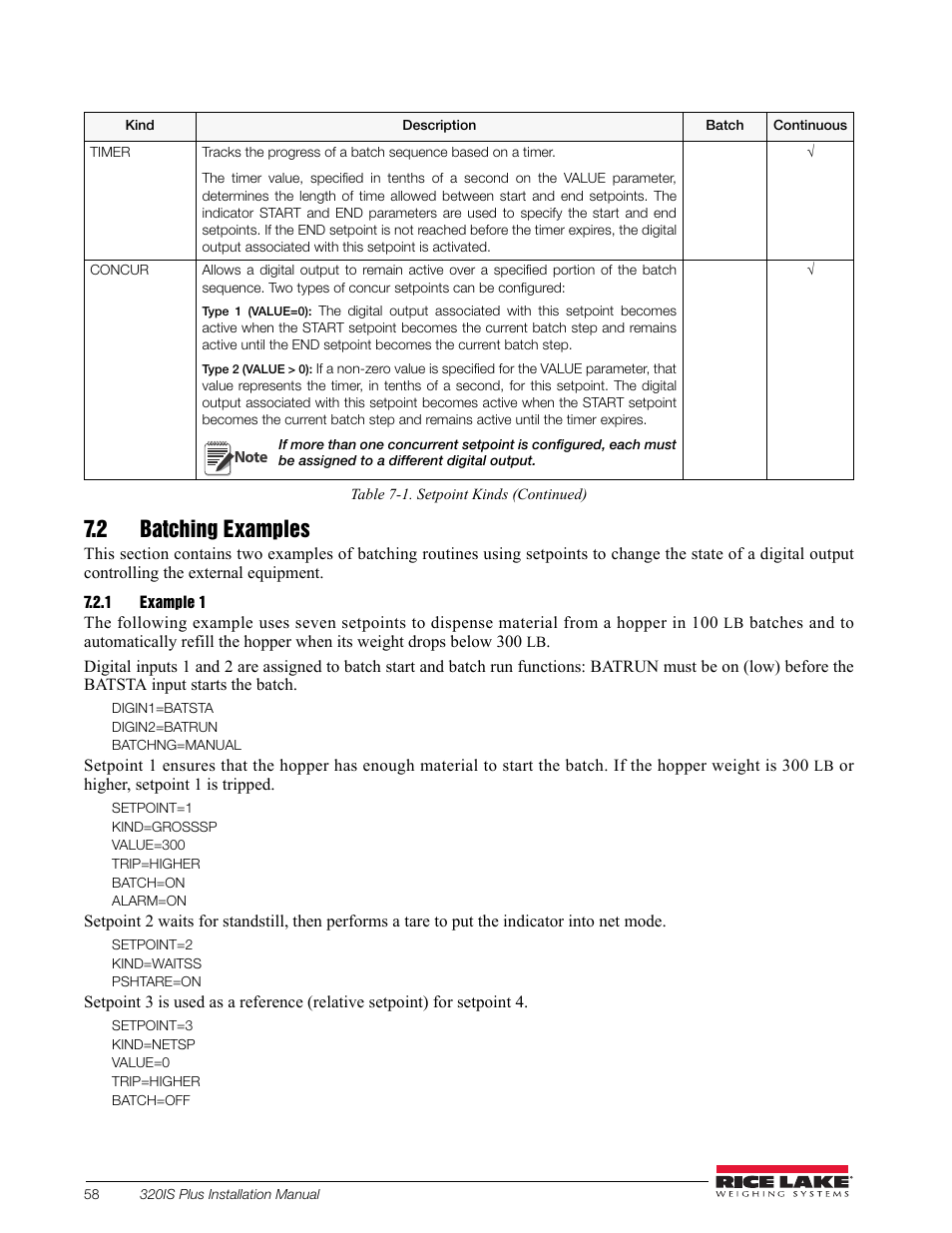 2 batching examples, 1 example 1, Example 1 | Rice Lake 320IS Plus Intrinsically Safe Digital Weight Indicator - Installation Manual User Manual | Page 64 / 90