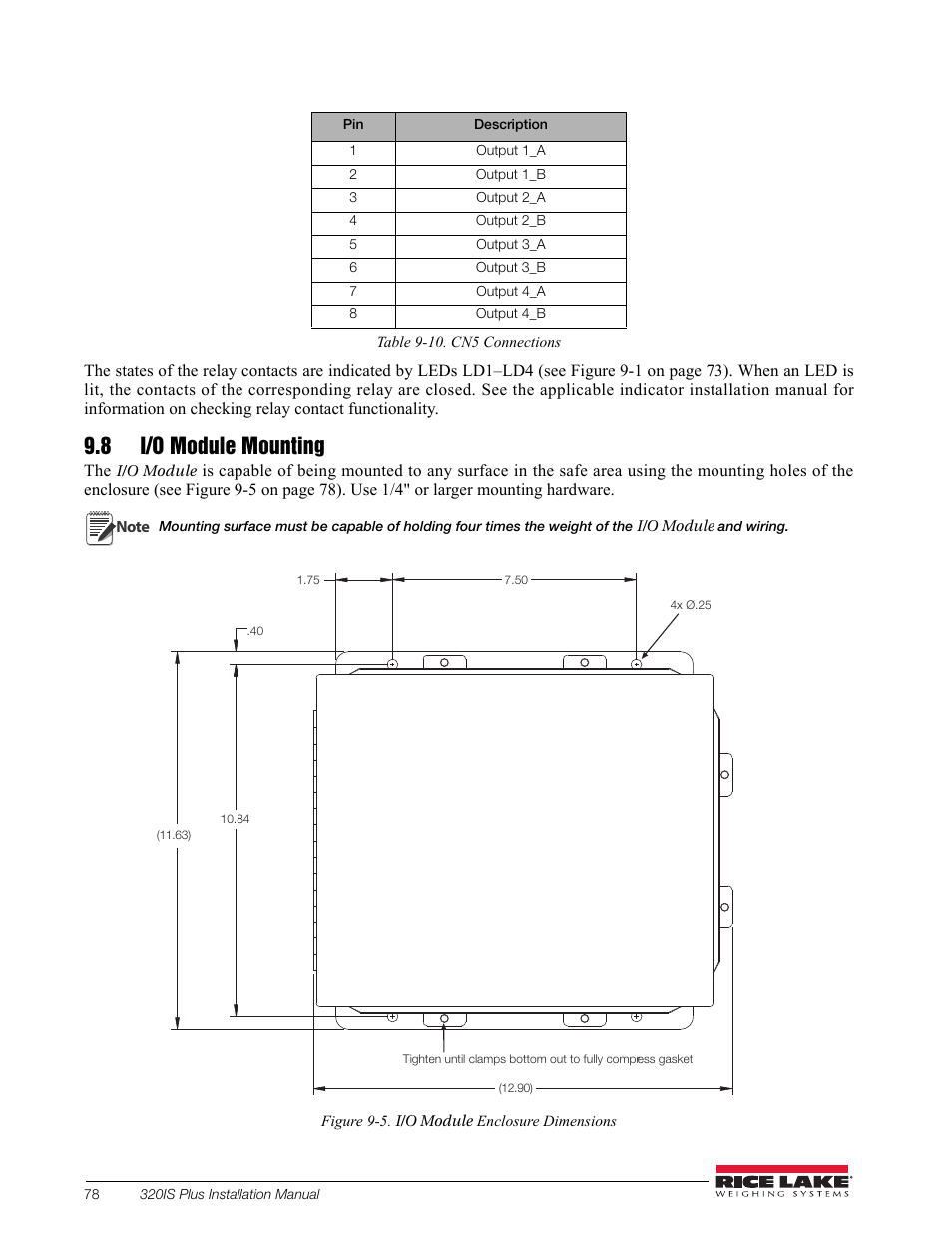 8 i/o module mounting, Table 9-10 sho | Rice Lake 320IS Plus Intrinsically Safe Digital Weight Indicator - Installation Manual User Manual | Page 84 / 90