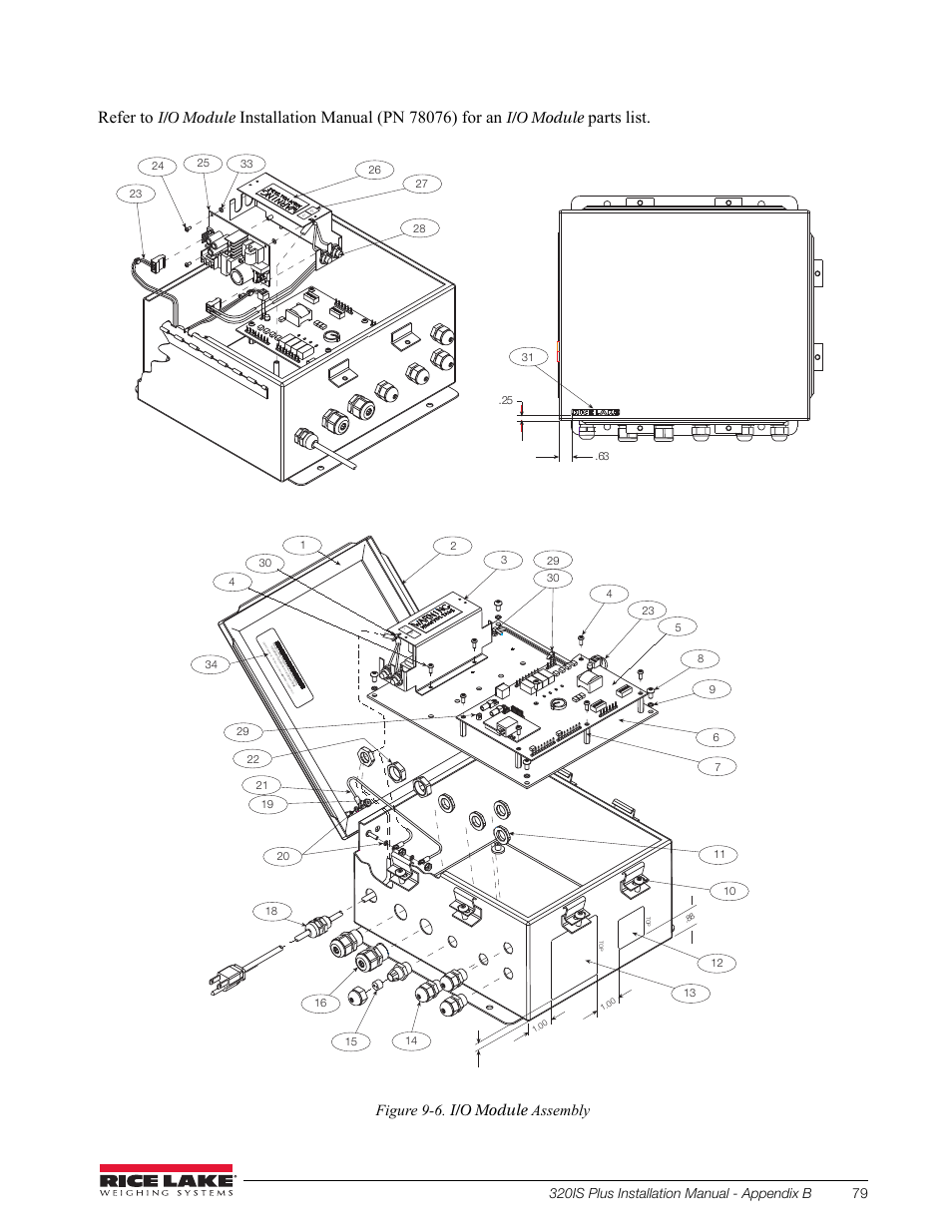 Refer to, Parts list, I/o module | Figure 9-6. i/o module assembly | Rice Lake 320IS Plus Intrinsically Safe Digital Weight Indicator - Installation Manual User Manual | Page 85 / 90