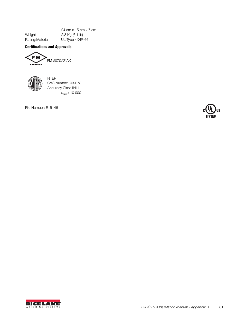 Certifications and approvals | Rice Lake 320IS Plus Intrinsically Safe Digital Weight Indicator - Installation Manual User Manual | Page 87 / 90
