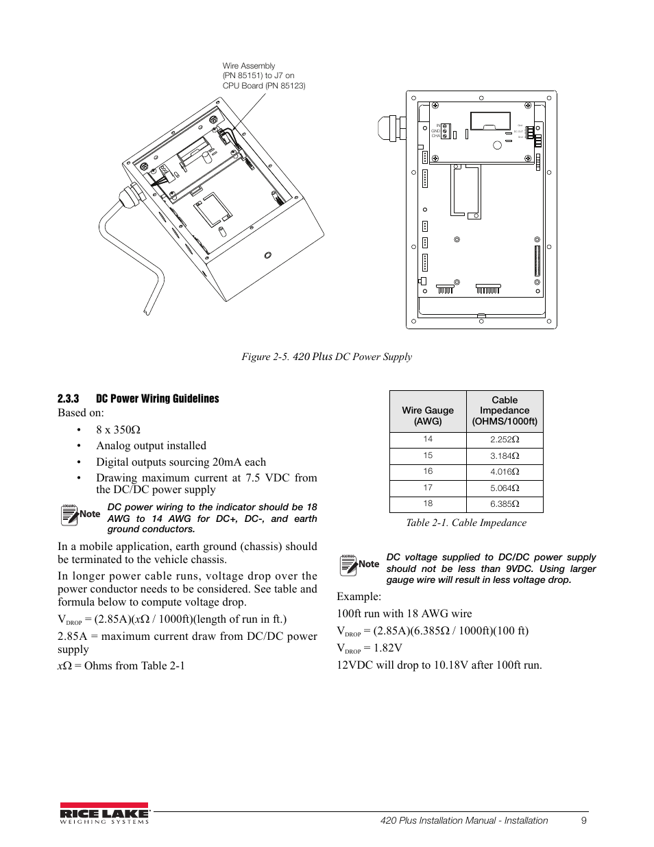 3 dc power wiring guidelines, Dc power wiring guidelines | Rice Lake 420 Plus HMI Digital Weight Indicator Installation Manual User Manual | Page 13 / 60