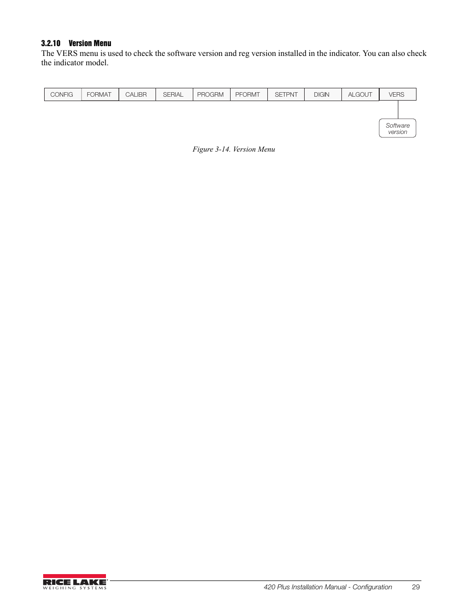 10 version menu, Version menu | Rice Lake 420 Plus HMI Digital Weight Indicator Installation Manual User Manual | Page 33 / 60