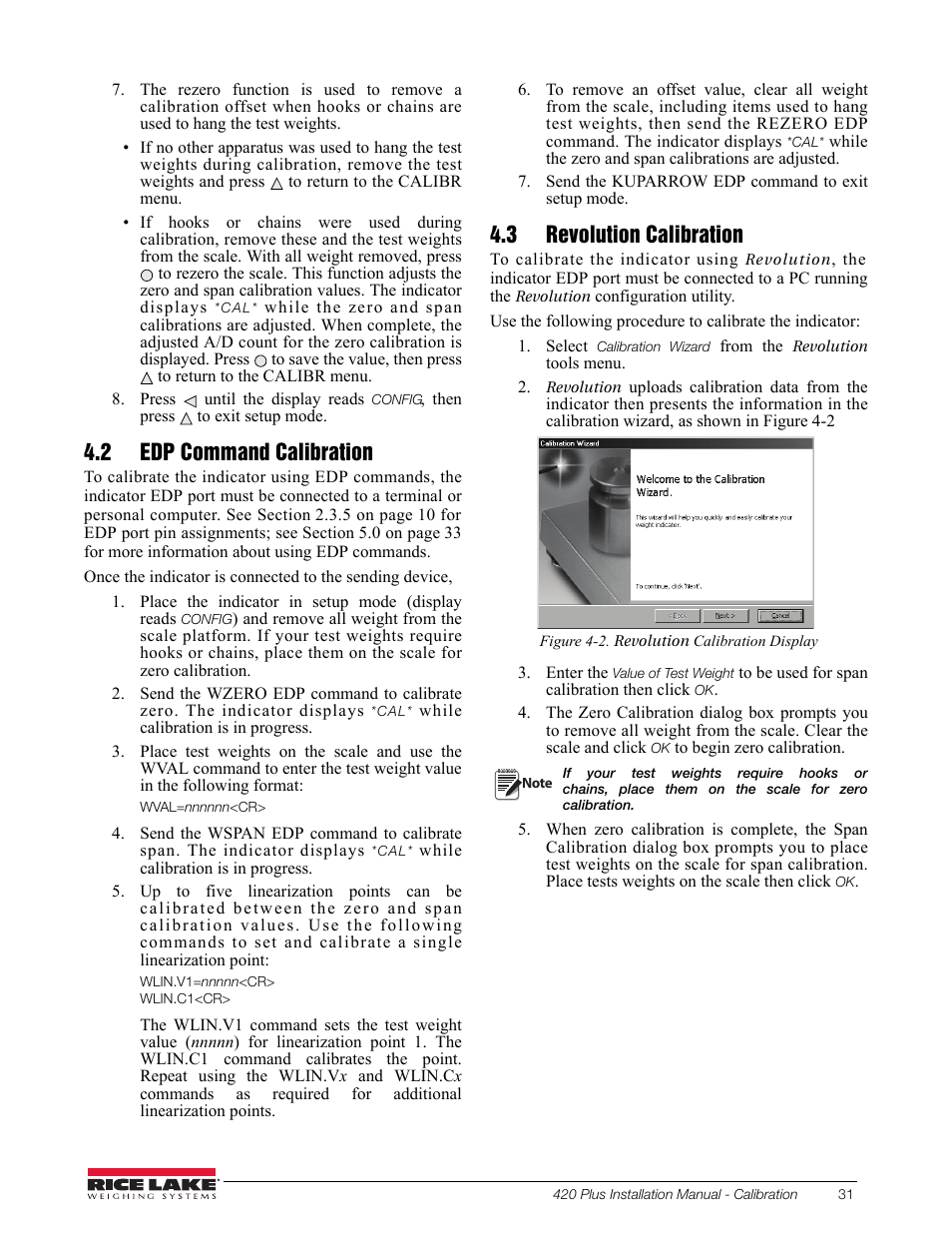 2 edp command calibration, 3 revolution calibration | Rice Lake 420 Plus HMI Digital Weight Indicator Installation Manual User Manual | Page 35 / 60