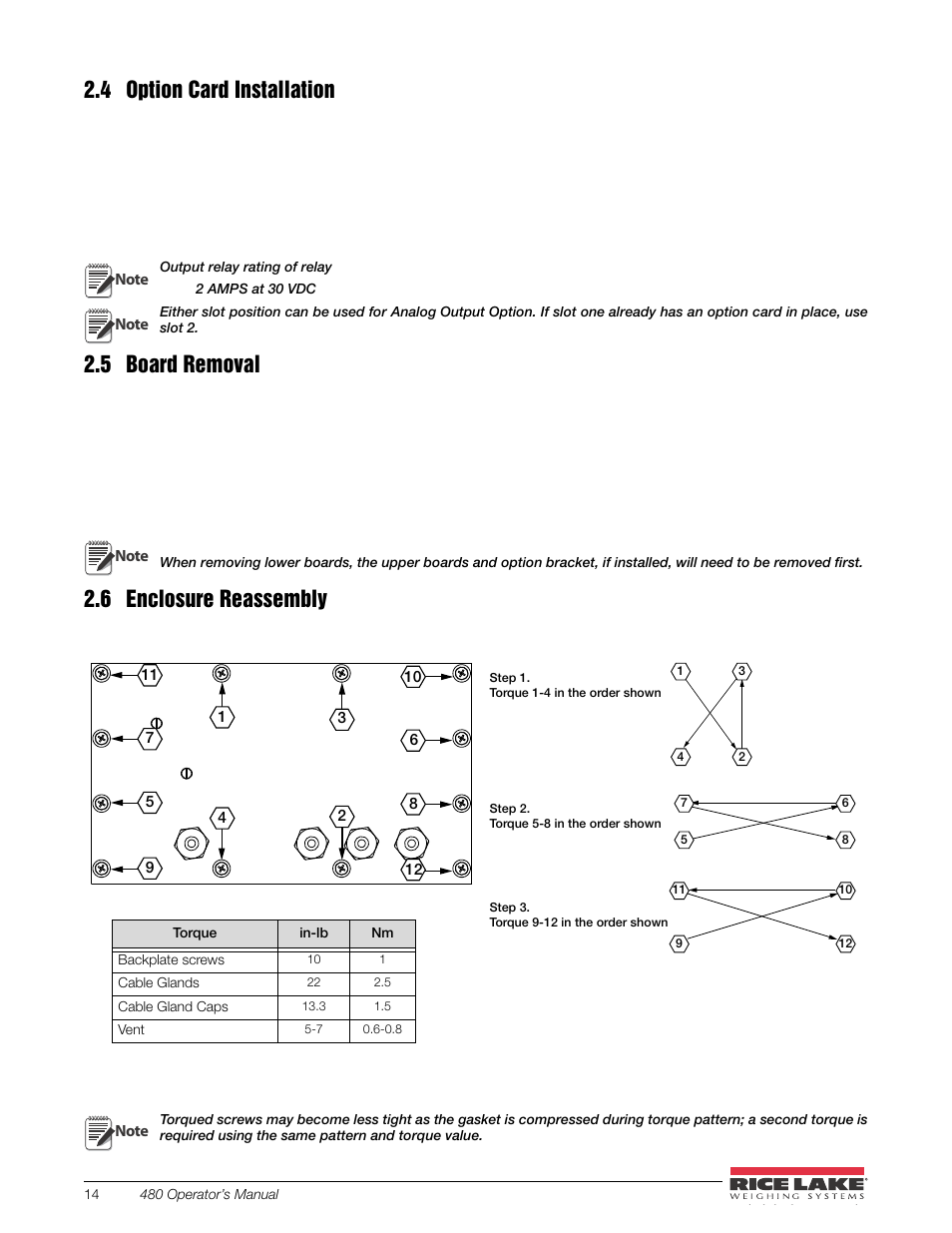 4 option card installation, 5 board removal, 6 enclosure reassembly | Rice Lake 480 Legend Series Digital Weight Indicator Installation Manual User Manual | Page 18 / 68