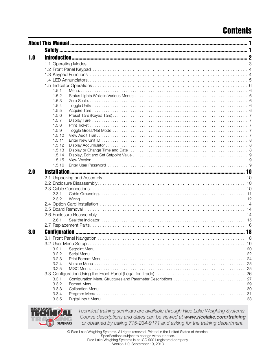 Rice Lake 480 Legend Series Digital Weight Indicator Installation Manual User Manual | Page 3 / 68