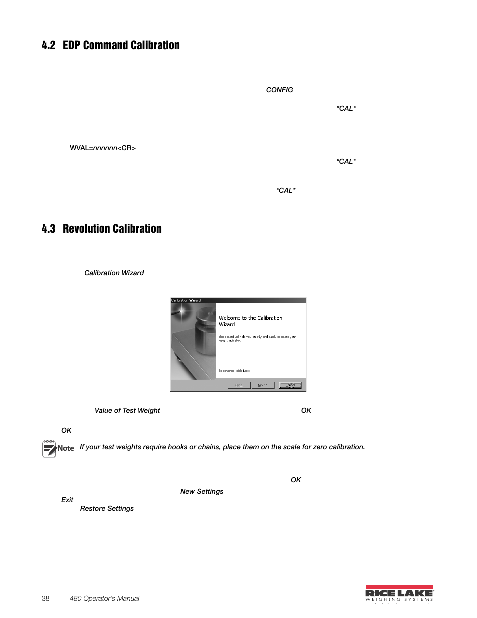 2 edp command calibration, 3 revolution calibration, See section 4.3 and | Rice Lake 480 Legend Series Digital Weight Indicator Installation Manual User Manual | Page 42 / 68